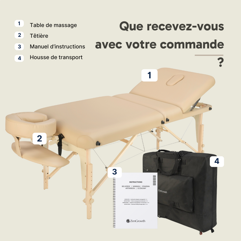 ZENGROWTH Table de massage pliante Nimman Beige